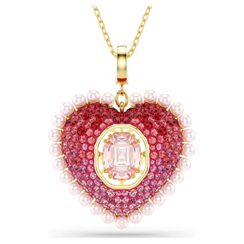 Idyllia pendant Mixed cuts, Heart, Pink, Gold-tone plated