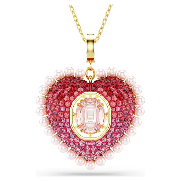 Idyllia pendant Mixed cuts, Heart, Pink, Gold-tone plated