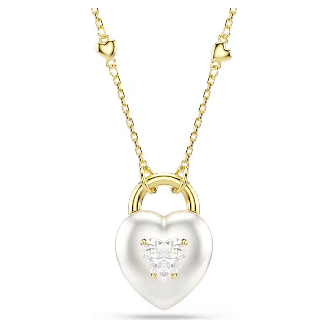 Idyllia pendant Mixed cuts, Heart, White, Gold-tone plated