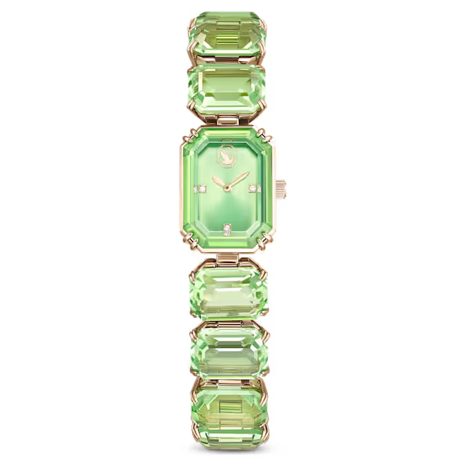 Watch Octagon cut bracelet, Green, Champagne gold-tone finish