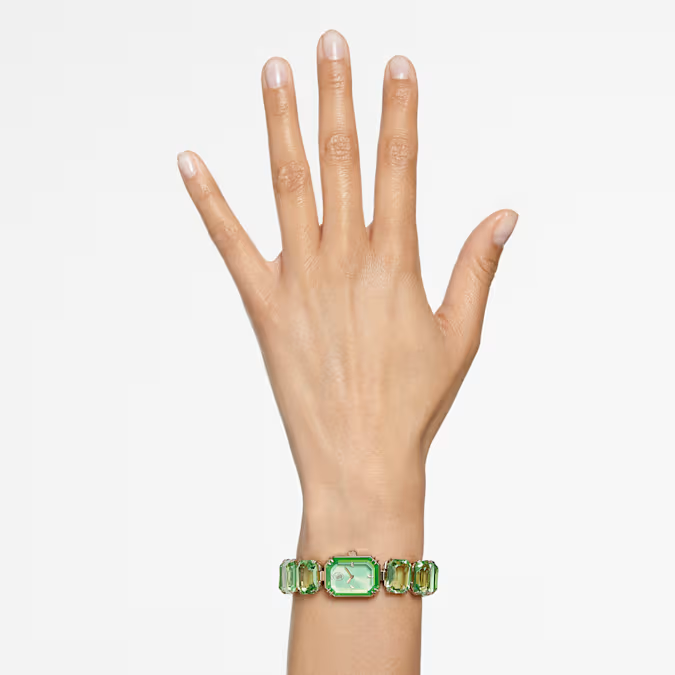 Watch Octagon cut bracelet, Green, Champagne gold-tone finish