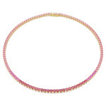 Matrix Tennis necklace Round cut, Pink, Gold-tone plated