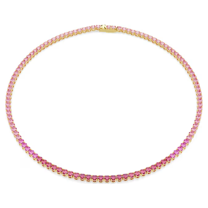 Matrix Tennis necklace Round cut, Pink, Gold-tone plated