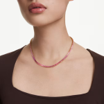 Matrix Tennis necklace Round cut, Pink, Gold-tone plated