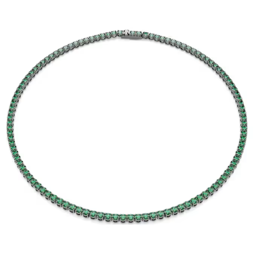 Matrix Tennis necklace Round cut, Green, Ruthenium plated