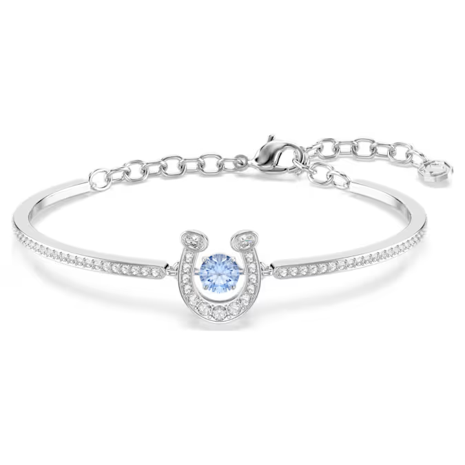 Symbolica bangle Round cut, Pavé, Horse shoe, Blue, Rhodium plated
