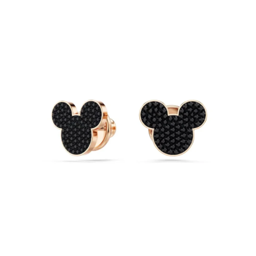 Mickey & Minnie Pierced Earrings, Black, Rose gold-tone plated