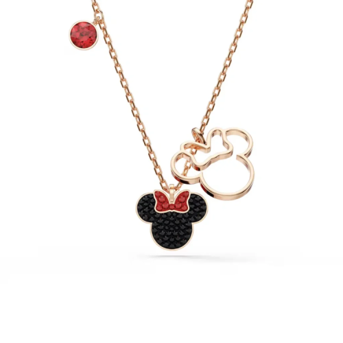 Mickey & Minnie pendant, Black, Rose gold-tone plated