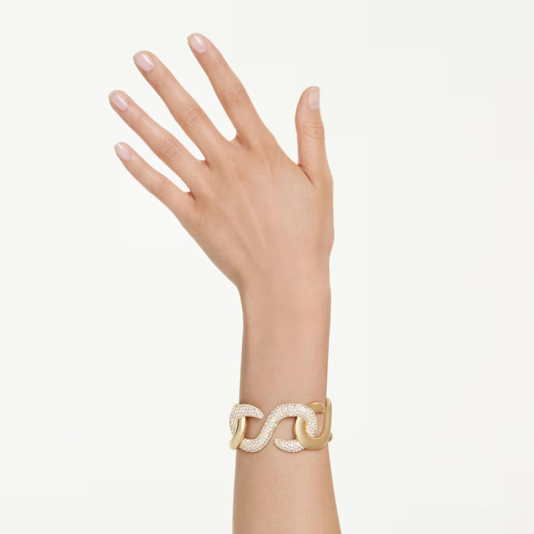 Dextera cuff Round cut, White, Gold-tone plated