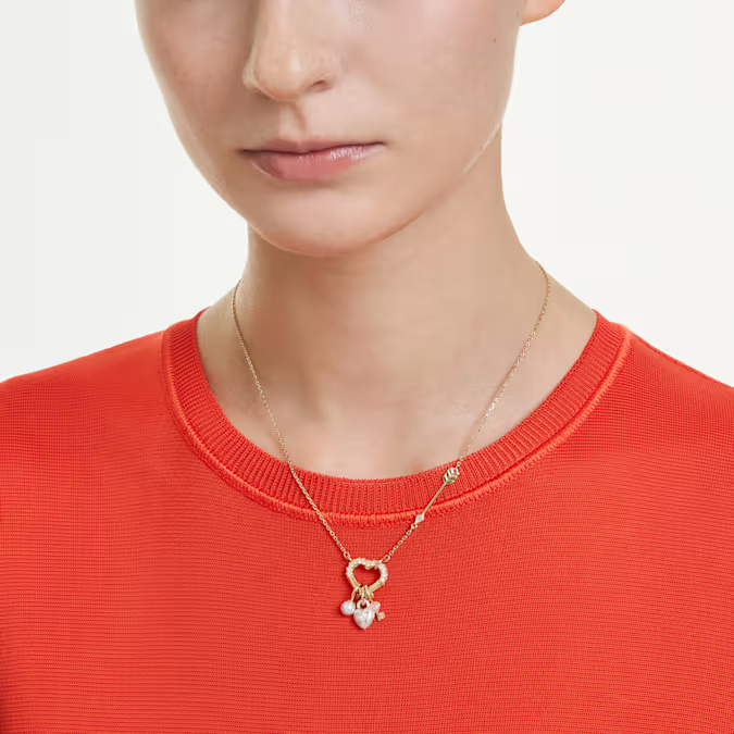 Idyllia pendant Mixed cuts, Heart, Key, Pink, Gold-tone plated