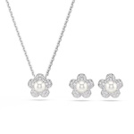 Ariana Grande x Swarovski set, Crystal pearl, Round cut, Flower, White, Rhodium plated
