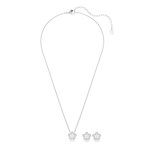 Ariana Grande x Swarovski set, Crystal pearl, Round cut, Flower, White, Rhodium plated