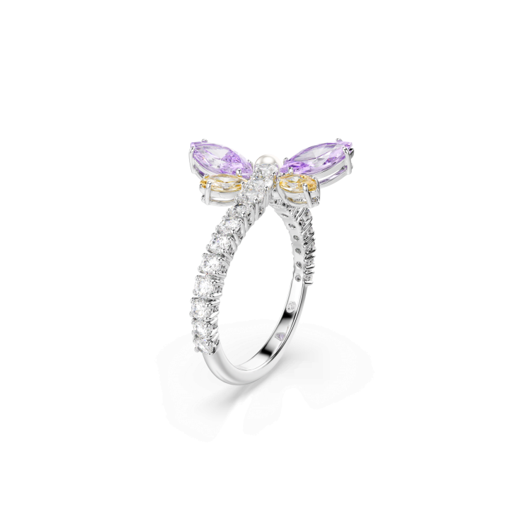 Ariana Grande x Swarovski motif ring, Mixed cuts, Dragonfly, Multicolored, Rhodium plated