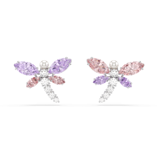 Ariana Grande x Swarovski stud earrings, Mixed cuts, Dragonfly, Multicolored, Rhodium plated