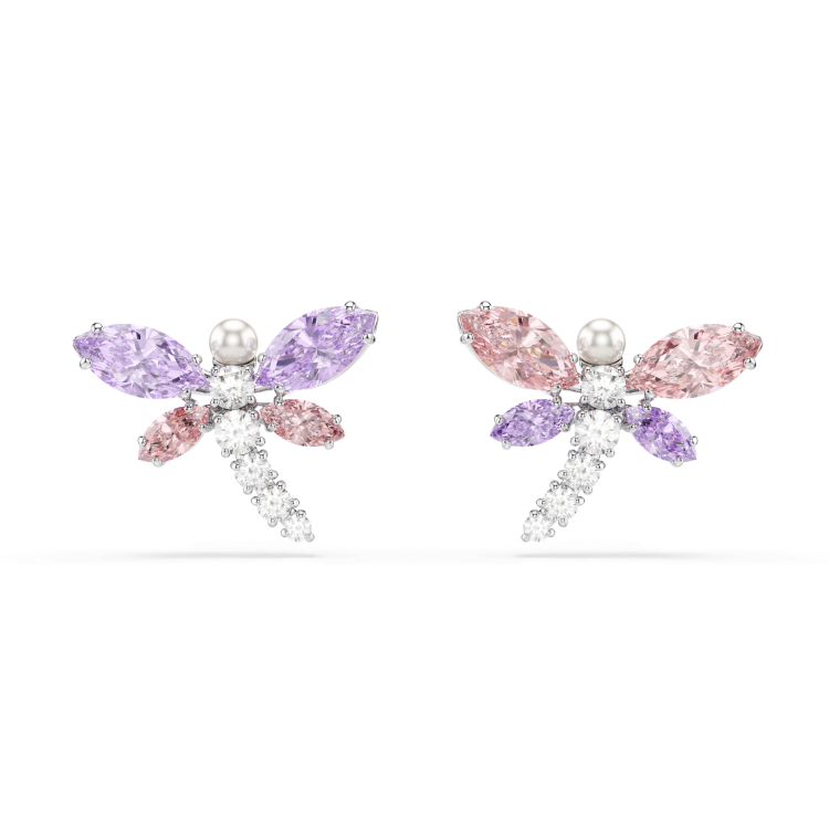 Ariana Grande x Swarovski stud earrings, Mixed cuts, Dragonfly, Multicolored, Rhodium plated