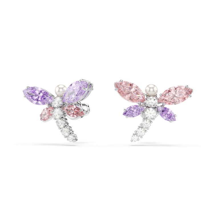 Ariana Grande x Swarovski stud earrings, Mixed cuts, Dragonfly, Multicolored, Rhodium plated