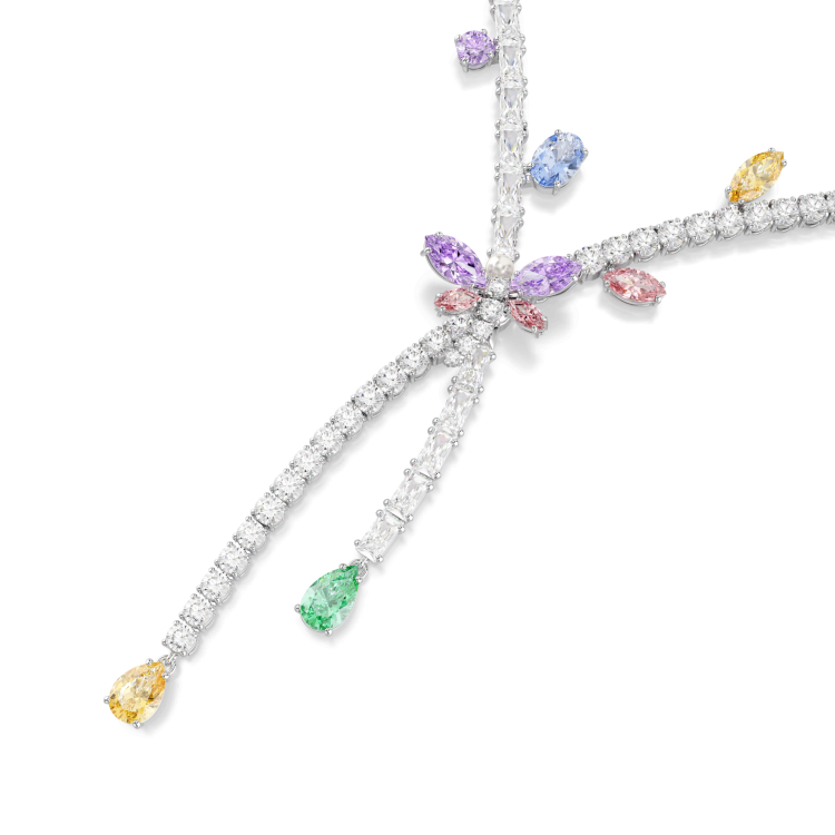 Ariana Grande x Swarovski necklace, Mixed cuts, Dragonfly, Multicolored, Rhodium plated
