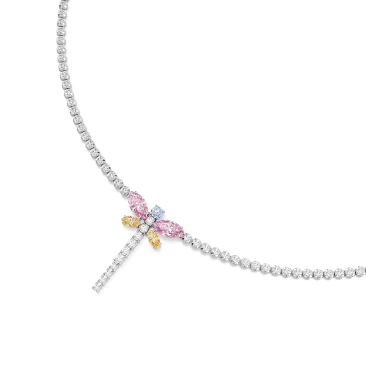 Ariana Grande x Swarovski Tennis Y necklace, Mixed cuts, Dragonfly, Multicolored, Rhodium plated