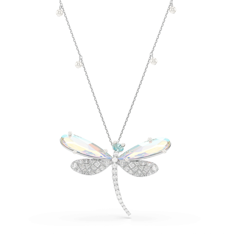 Ariana Grande x Swarovski pendant and brooch, Mixed cuts, Dragonfly, Green, Rhodium plated