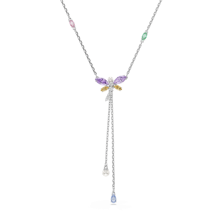 Ariana Grande x Swarovski Y necklace, Mixed cuts, Dragonfly, Multicolored, Rhodium plated