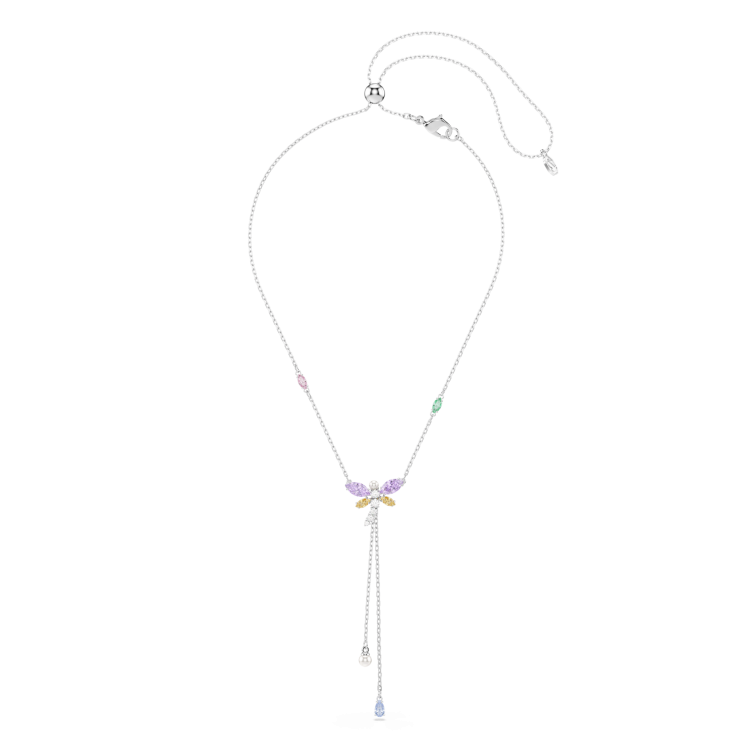 Ariana Grande x Swarovski Y necklace, Mixed cuts, Dragonfly, Multicolored, Rhodium plated