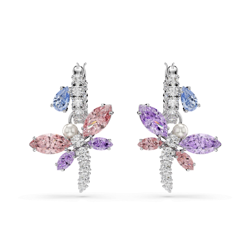 Ariana Grande x Swarovski drop earrings, Mixed cuts, Dragonfly, Multicolored, Rhodium plated
