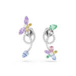 Ariana Grande x Swarovski drop earrings with ear jacket, Mixed cuts, Dragonfly, Flower, Multicolored, Rhodium plated