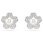 Ariana Grande x Swarovski stud earrings Crystal Pearl, Round cut, Flower, White, Rhodium plated
