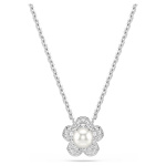 Ariana Grande x Swarovski pendant Crystal Pearl, Round cut, Flower, White, Rhodium plated