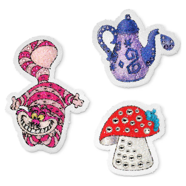 Alice in Wonderland removable stickers Cat, teapot, playing card and mushroom, Multicolored