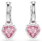 Chroma drop earrings Heart, Pink, Rhodium plated