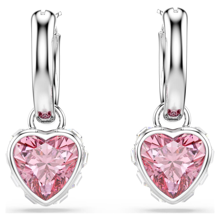 Chroma drop earrings Heart, Pink, Rhodium plated