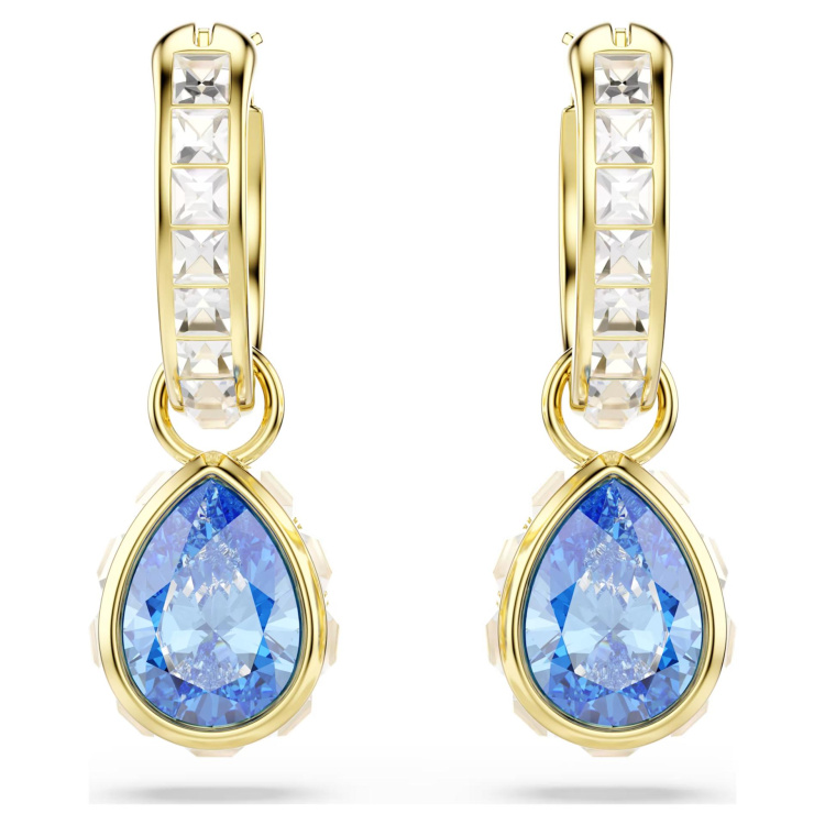 Chroma drop earrings Pear cut, Blue, 18K gold finish
