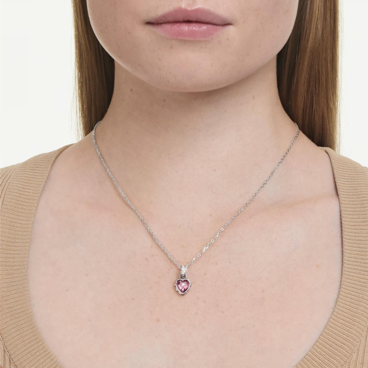 Chroma pendant Mixed cuts, Pink, Rhodium plated