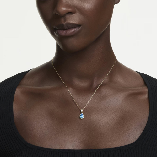 Chroma pendant Pear cut, Blue, 18K gold finish