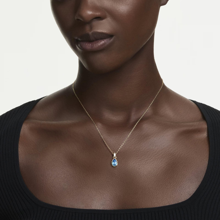 Chroma pendant Pear cut, Blue, 18K gold finish