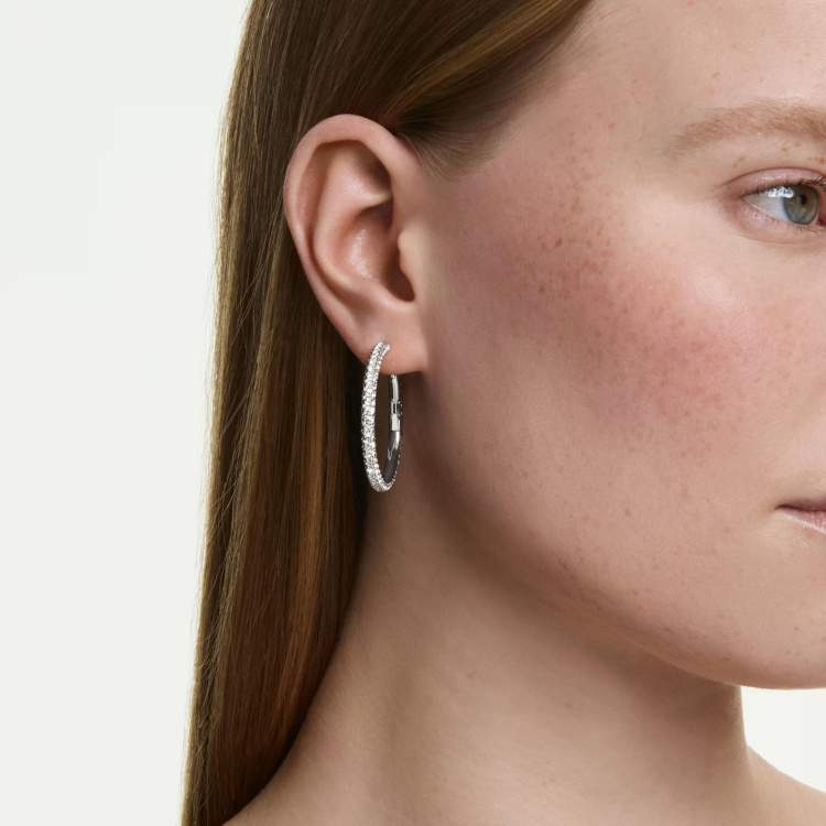 Dextera hoop earrings Round cut, White, Rhodium plated