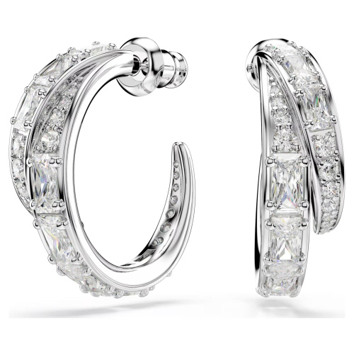 Vienna hoop earrings Mixed cuts, White, Rhodium plated