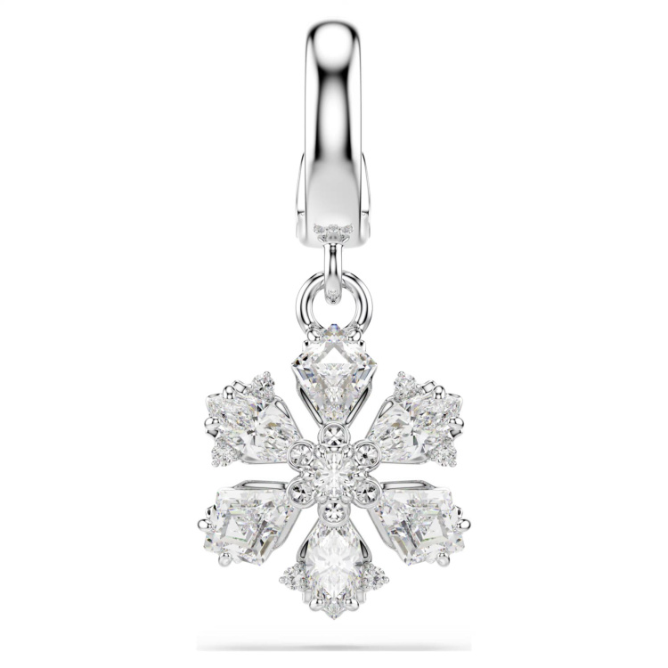 Idyllia charm Mixed cuts, Snowflake, White, Rhodium plated