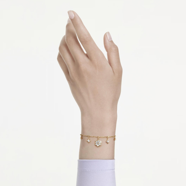 Magic bracelet Mixed cuts, Snowflake, White, 18K gold finish