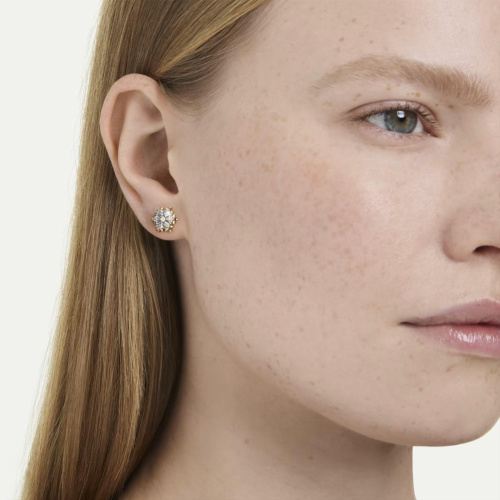 Magic stud earrings Mixed cuts, Snowflake, White, 18K gold finish