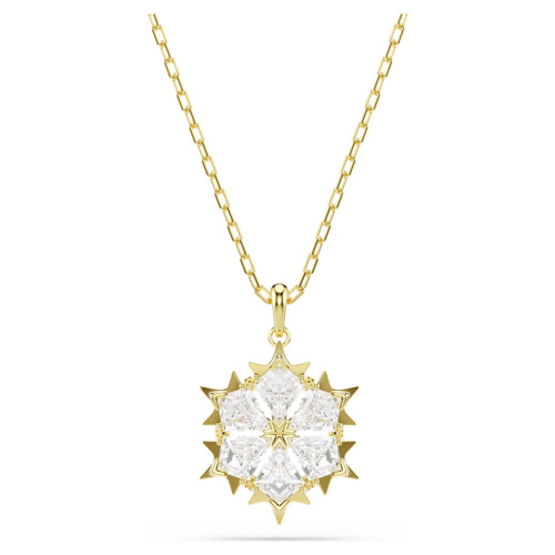 Magic pendant Mixed cuts, Snowflake, White, 18K gold finish