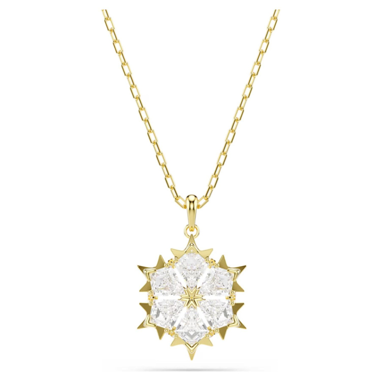 Magic pendant Mixed cuts, Snowflake, White, 18K gold finish