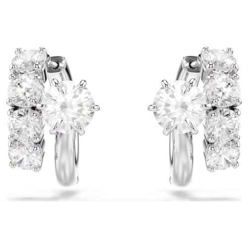 Matrix hoop earrings Round cut, White, Rhodium plated