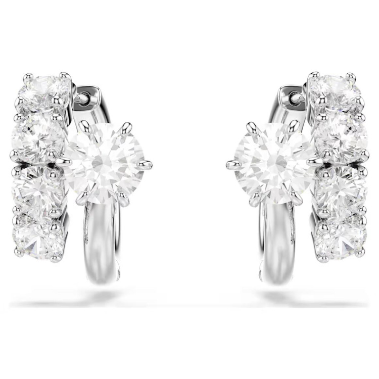 Matrix hoop earrings Round cut, White, Rhodium plated