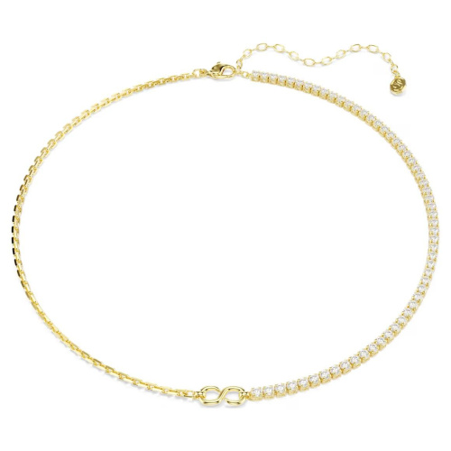Matrix necklace Round cut, White, 18K gold finish