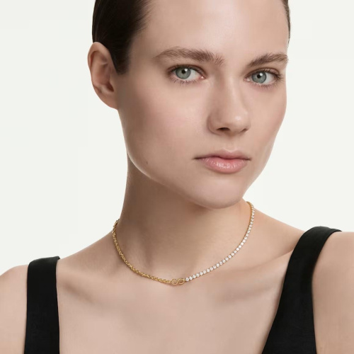 Matrix necklace Round cut, White, 18K gold finish