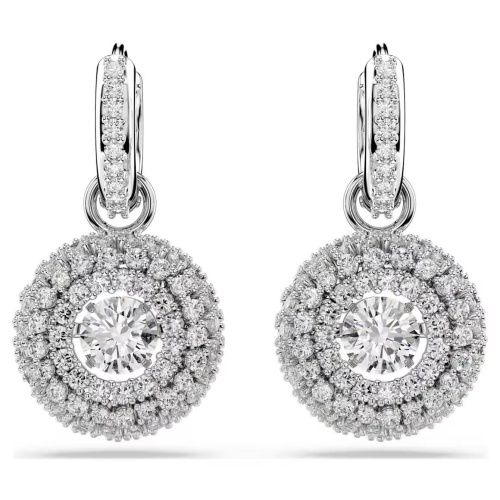 Sublima drop earrings Round cut, White, Rhodium plated