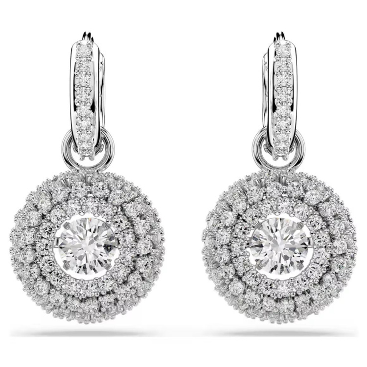 Sublima drop earrings Round cut, White, Rhodium plated