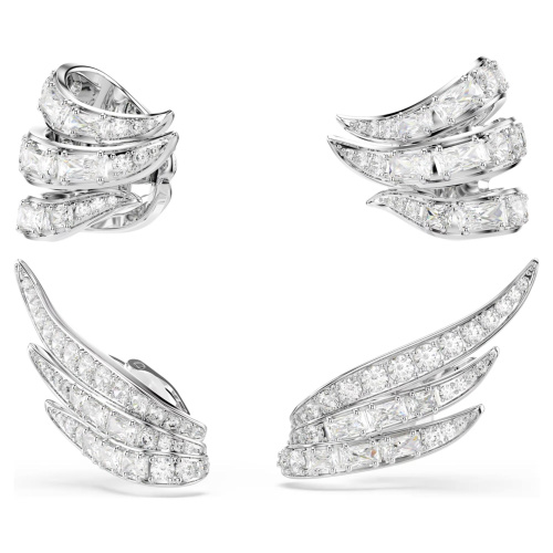 Vienna ear cuffs Mixed cuts, Swan, White, Rhodium plated